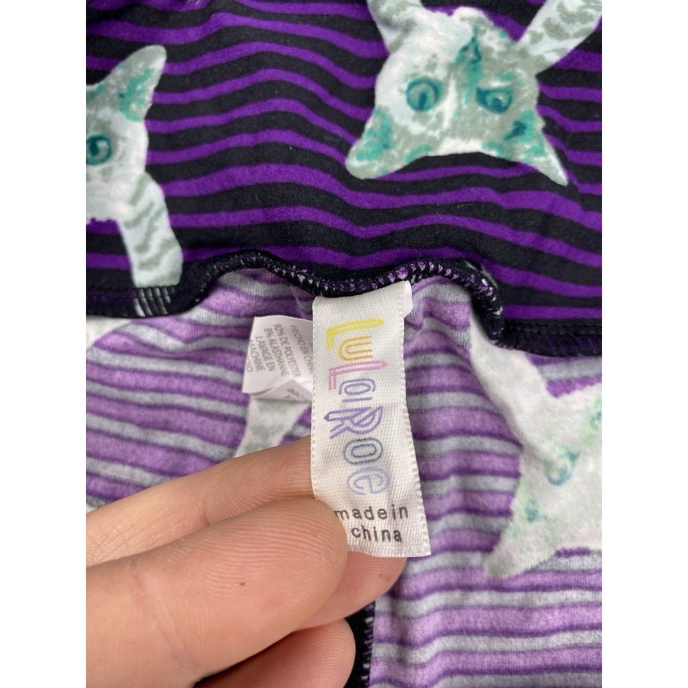 Lularoe Women's Pull On Stretch Striped Cat Print Leggings Purple Sz Tall Curvy - Picture 6 of 11